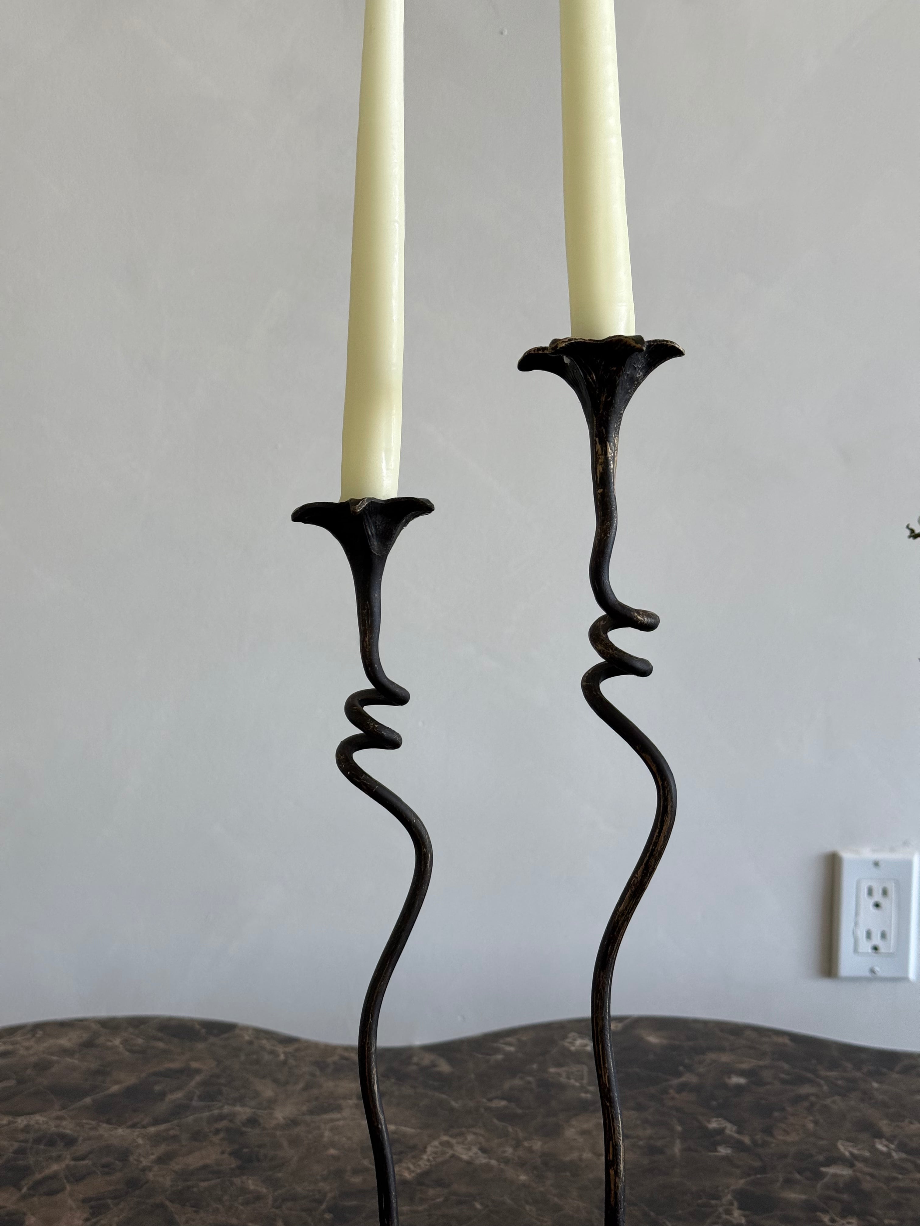 Sculptural Calla Lily Cast Iron Candleholders, Set of 2-3