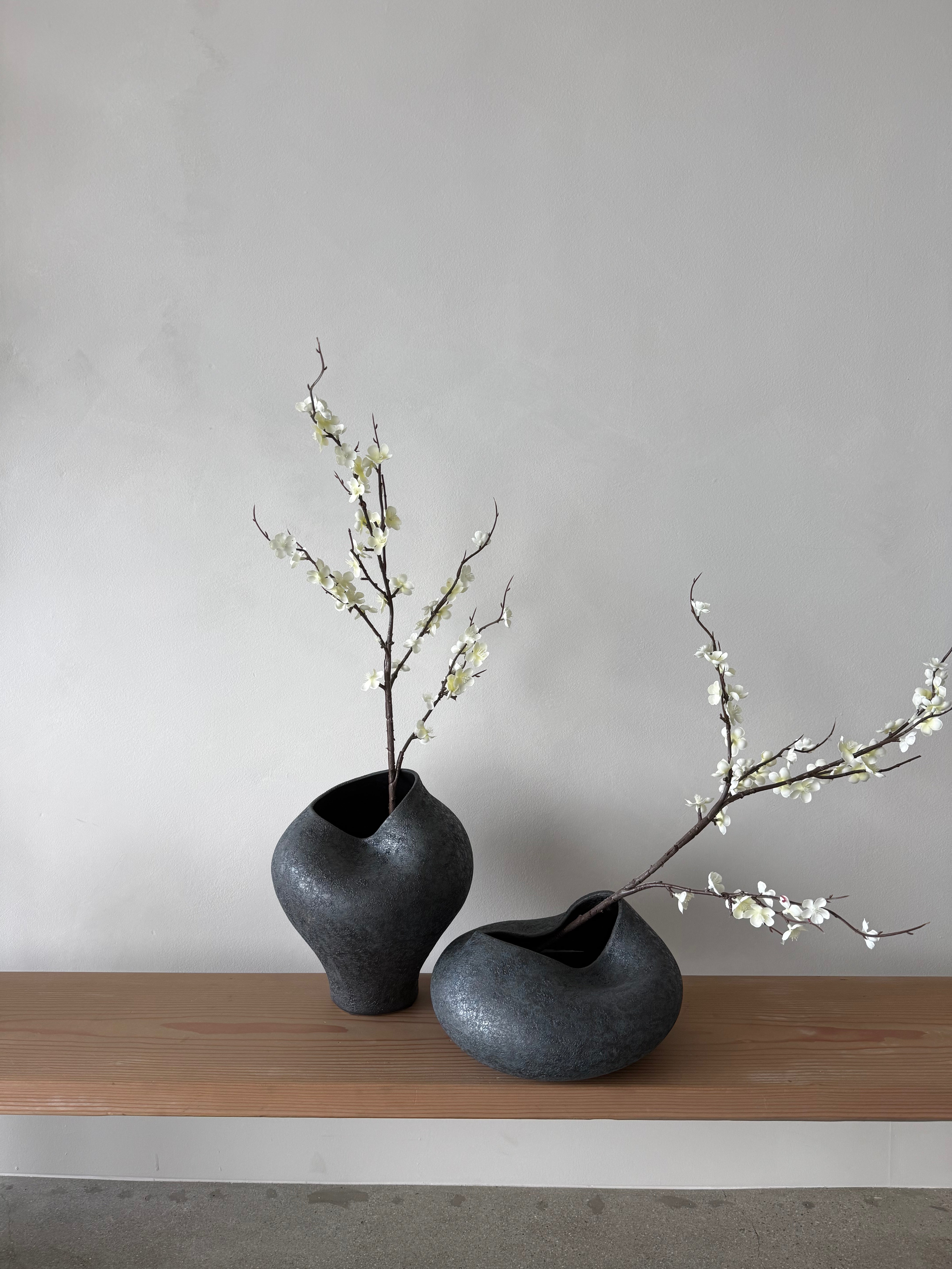 Set of 2 | Black Wabi-Sabi Ceramic Vases-1