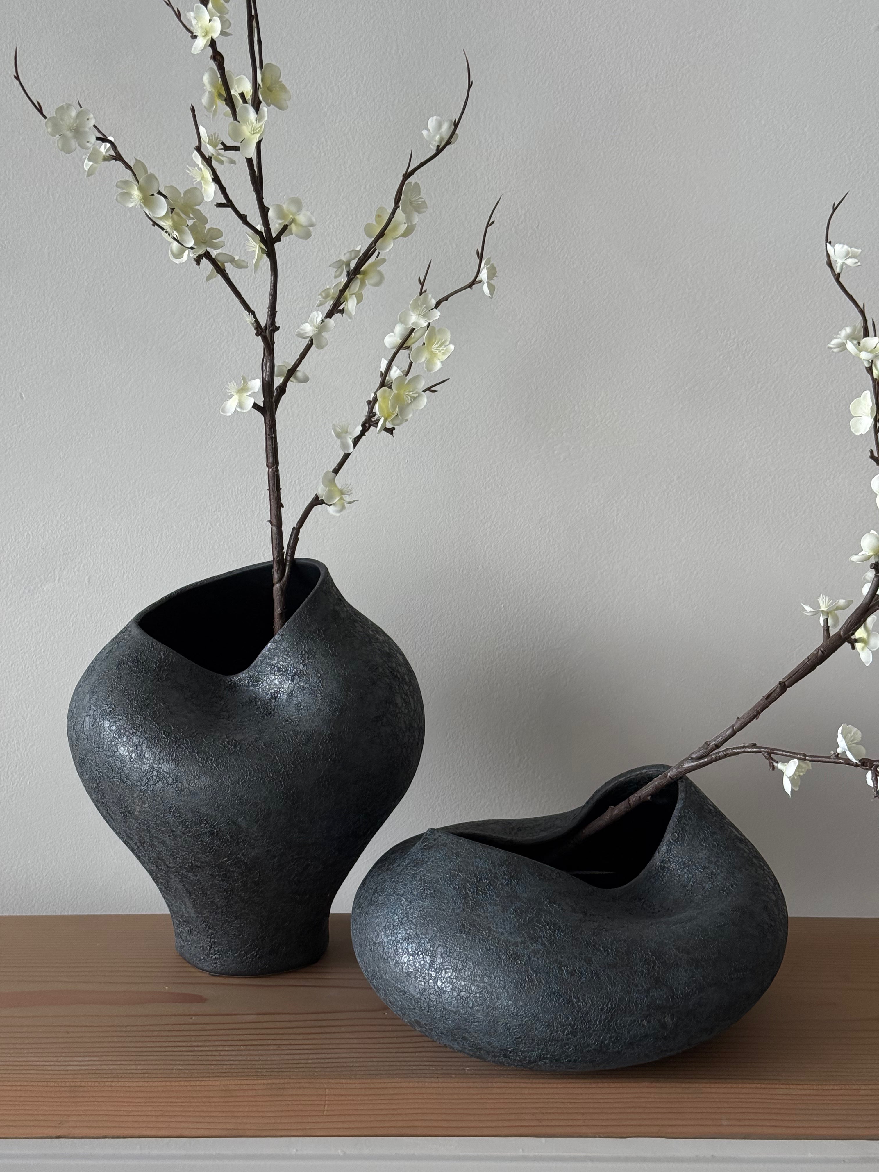 Set of 2 | Black Wabi-Sabi Ceramic Vases-3