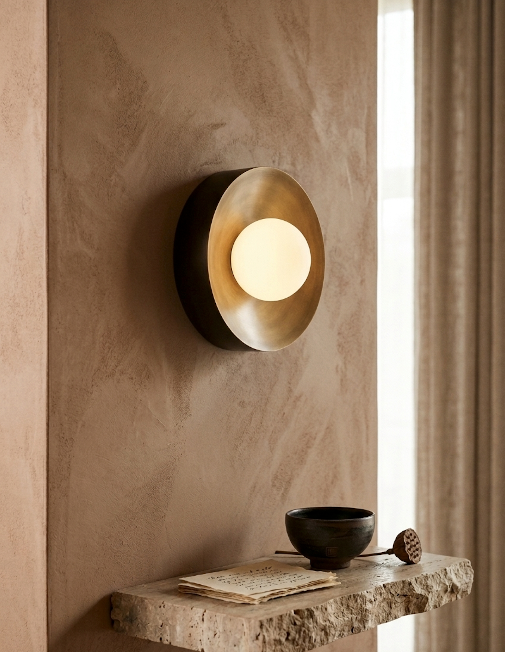 Round Brass & Alabaster Sconce-2